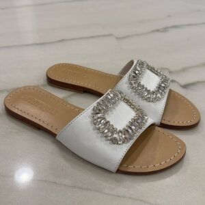 Mystique Slide Sandals Size 6 White Crystal Embellished